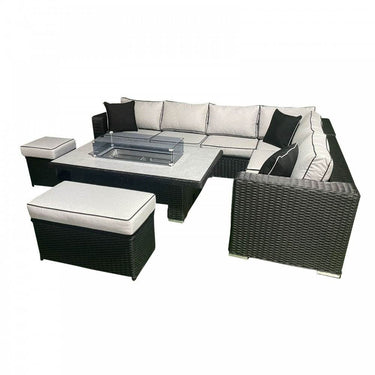 Kent 6-Piece Luxury Black Steel & Rattan Fire Pit Sofa Set with Adjustable Height Table - UK Luxury Furniture